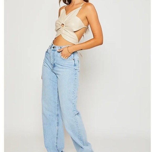 Pretty Garbage Women’s Tan Faux Leather Open Back Crop Top - Picture 4 of 7